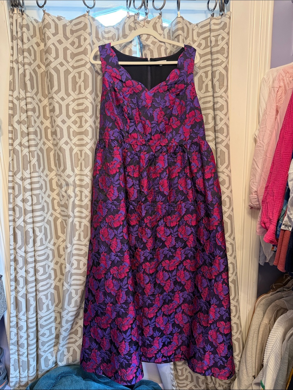 Floral V-Neck Maxi Dress in Purple & Fuchsia